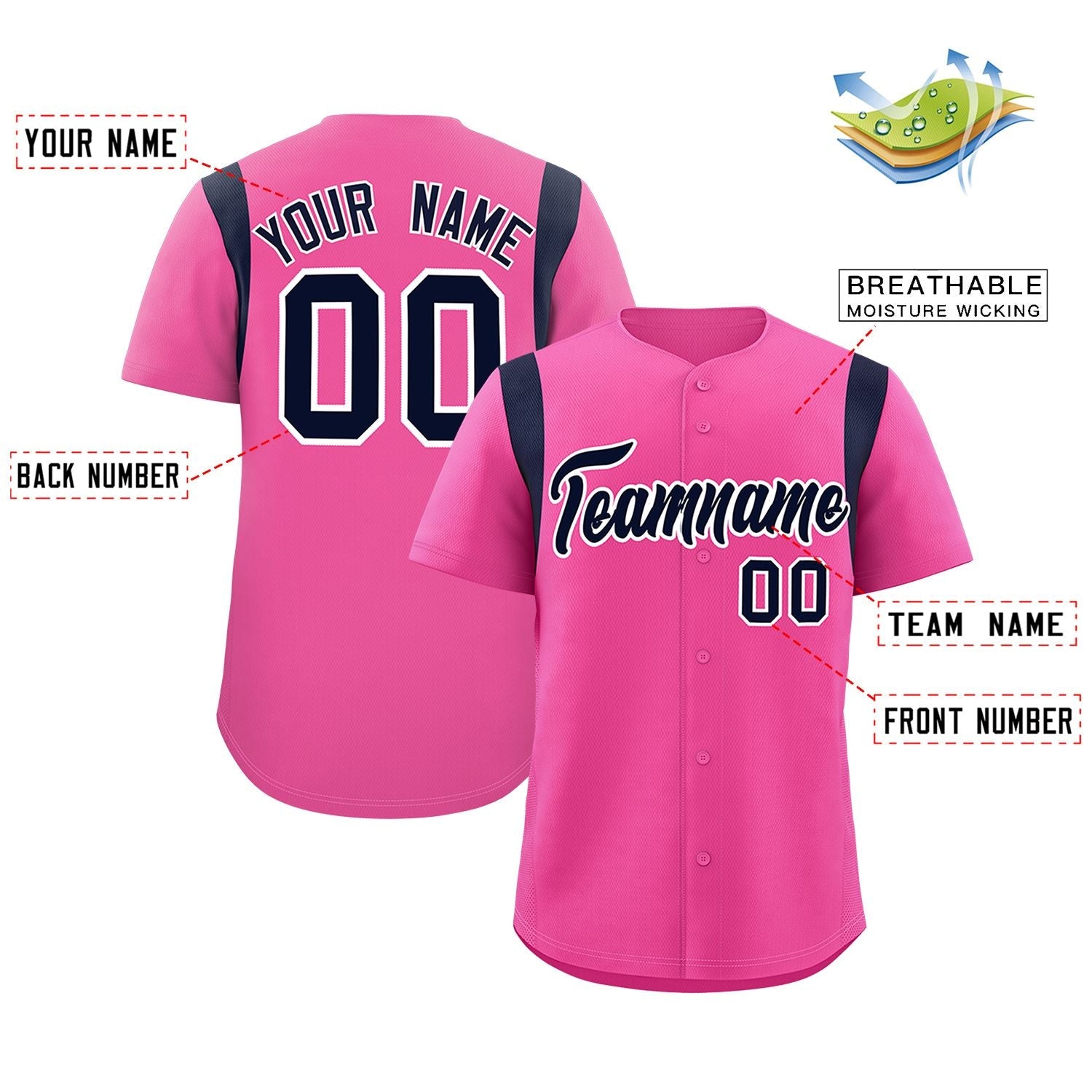 Custom Pink Navy Classic Style Personalized Full Button Authentic Baseball Jersey