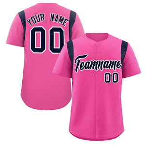 Custom Pink Navy Classic Style Personalized Full Button Authentic Baseball Jersey