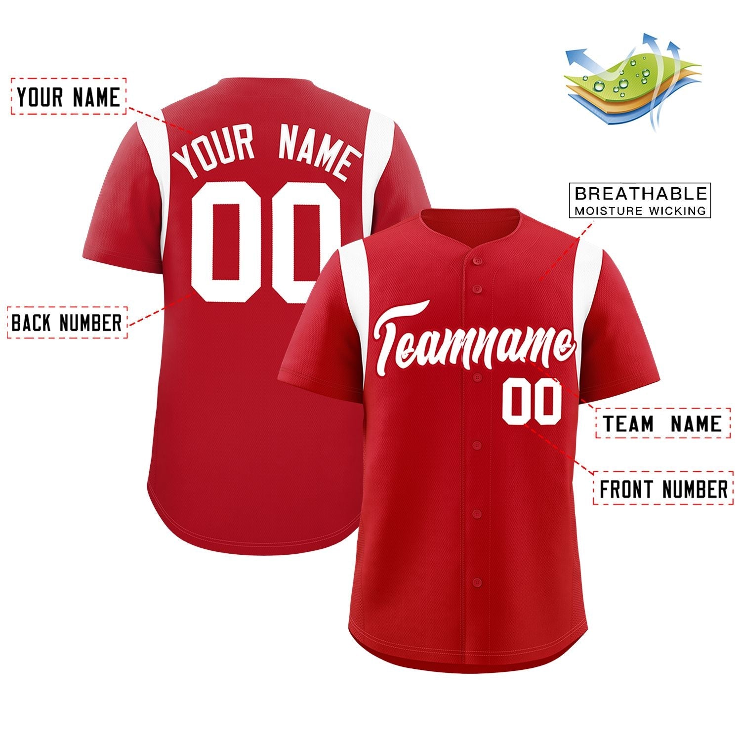 Custom Red White Classic Style Personalized Full Button Authentic Baseball Jersey