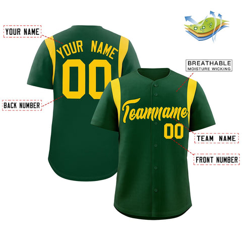 Custom Green Gold Classic Style Personalized Full Button Authentic Baseball Jersey