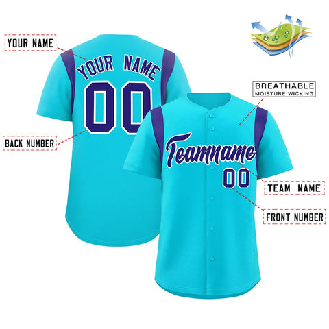 Custom Sky Blue Violet Classic Style Personalized Full Button Authentic Baseball Jersey