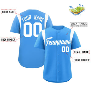 Custom Powder Blue White Classic Style Personalized Full Button Authentic Baseball Jersey