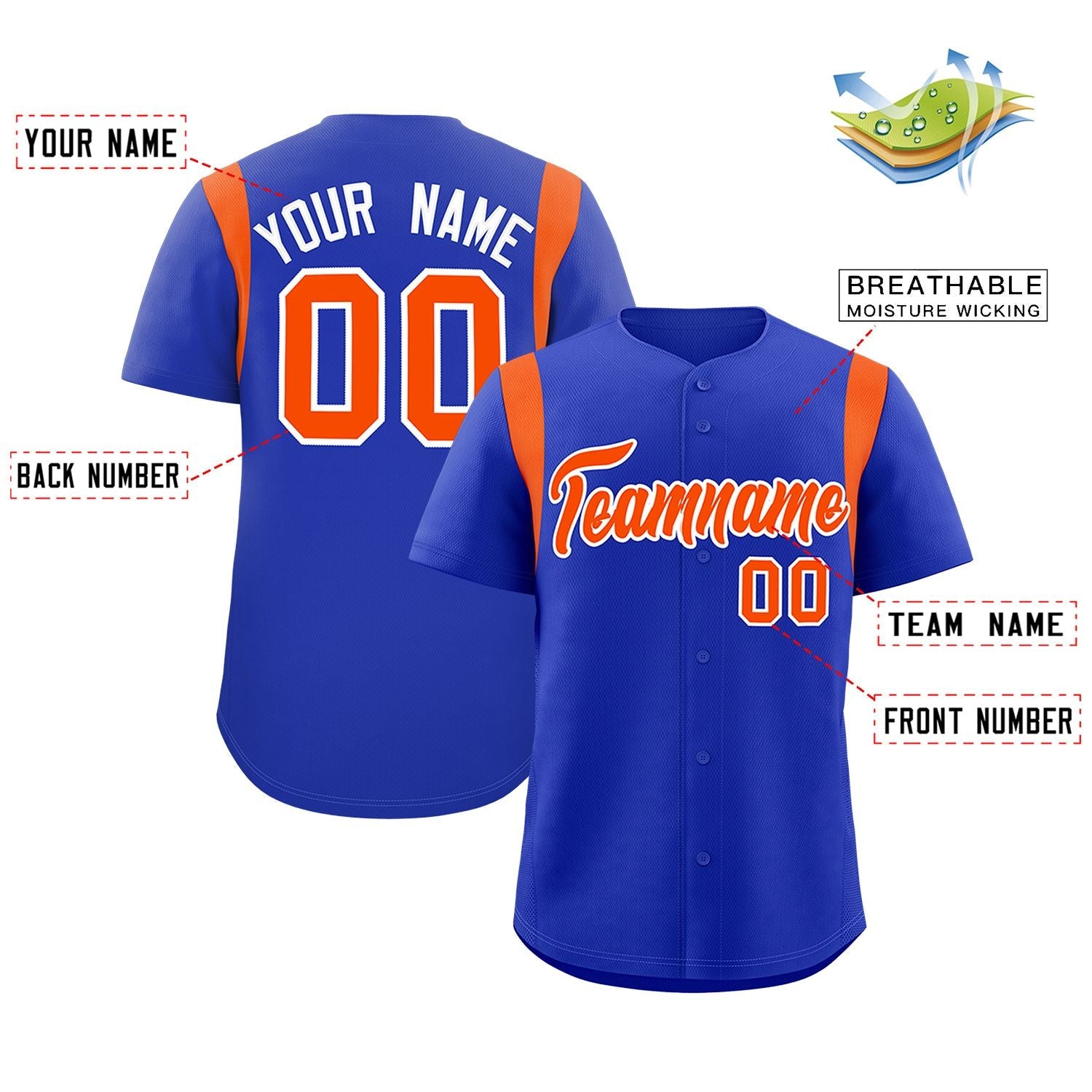 Custom Royal Orange Classic Style Personalized Full Button Authentic Baseball Jersey