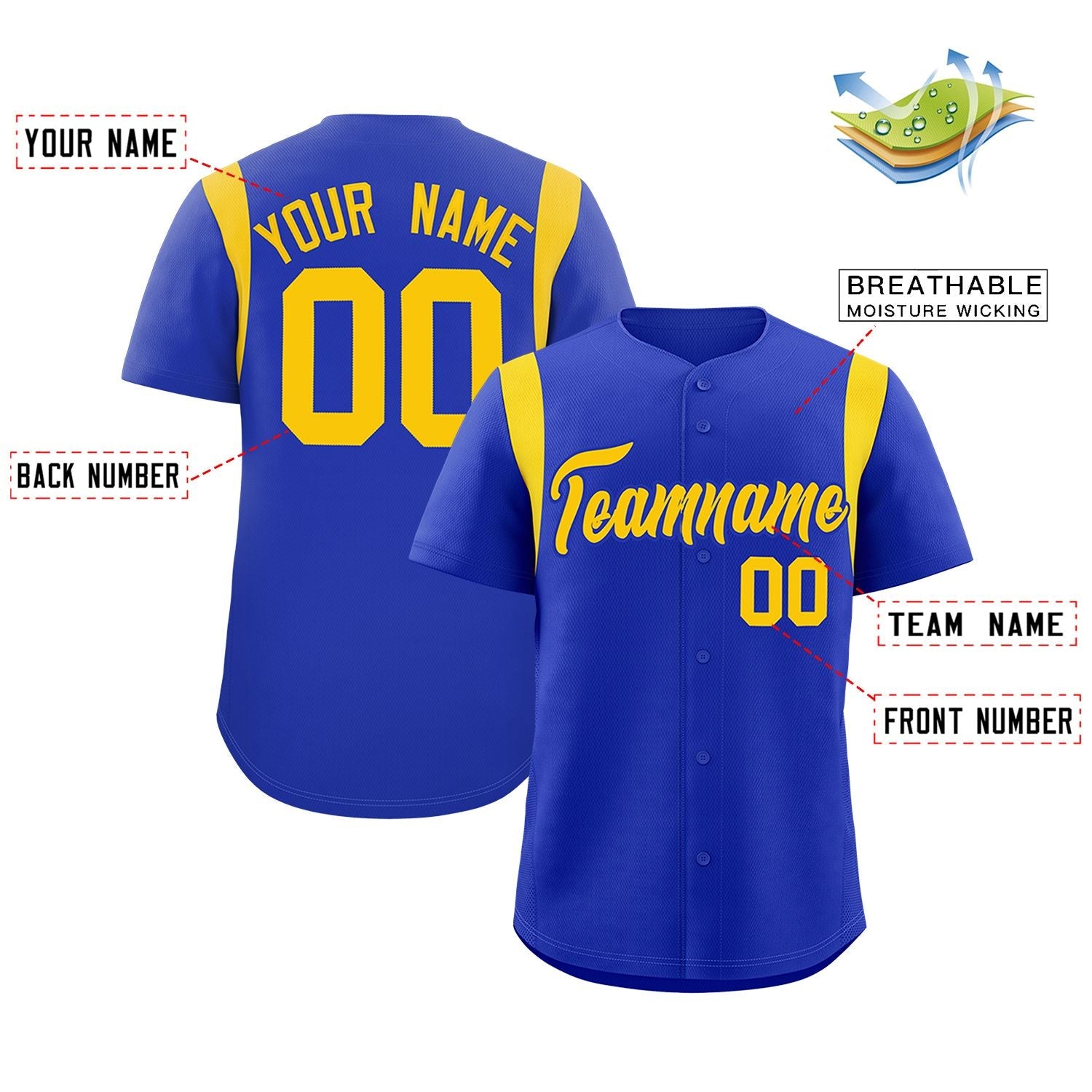 Custom Royal Gold Classic Style Personalized Full Button Authentic Baseball Jersey