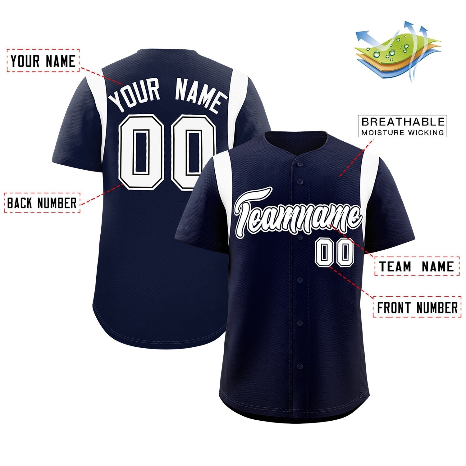 Custom Navy White Classic Style Personalized Full Button Authentic Baseball Jersey