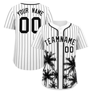 Custom White Black Pinstripe Coconut Tree Pattern Authentic Baseball Jersey