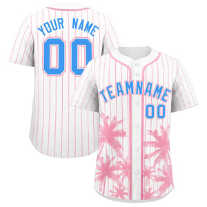 Custom White Light Pink Pinstripe Coconut Tree Pattern Authentic Baseball Jersey