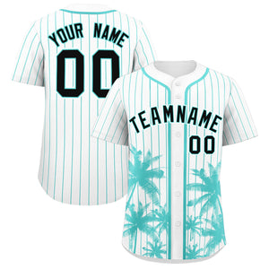 Custom White Bright Green Pinstripe Coconut Tree Pattern Authentic Baseball Jersey