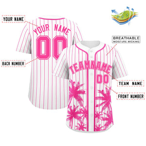 Custom White Pink Pinstripe Coconut Tree Pattern Authentic Baseball Jersey