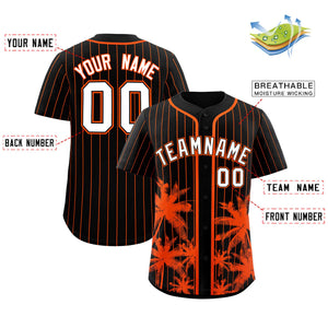 Custom Black Orange Pinstripe Coconut Tree Pattern Authentic Baseball Jersey