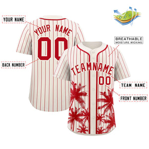 Custom Cream Red Pinstripe Coconut Tree Pattern Authentic Baseball Jersey