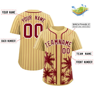 Custom Khaki Crimson Pinstripe Coconut Tree Pattern Authentic Baseball Jersey