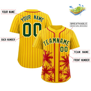 Custom Gold Red Pinstripe Coconut Tree Pattern Authentic Baseball Jersey