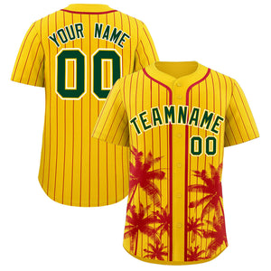 Custom Gold Red Pinstripe Coconut Tree Pattern Authentic Baseball Jersey