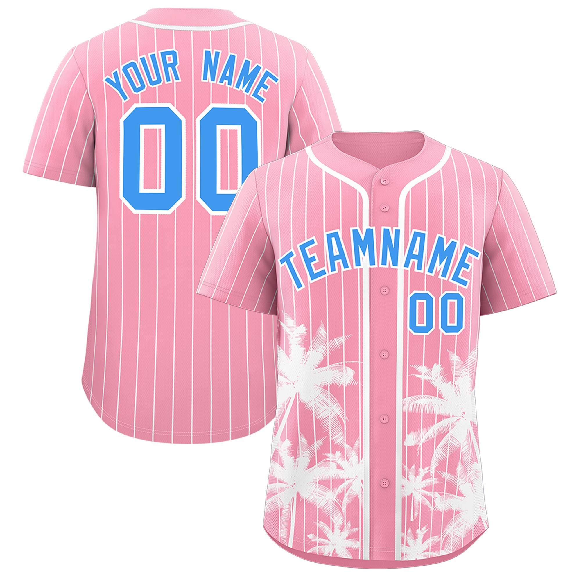 Custom Light Pink White Pinstripe Coconut Tree Pattern Authentic Baseball Jersey