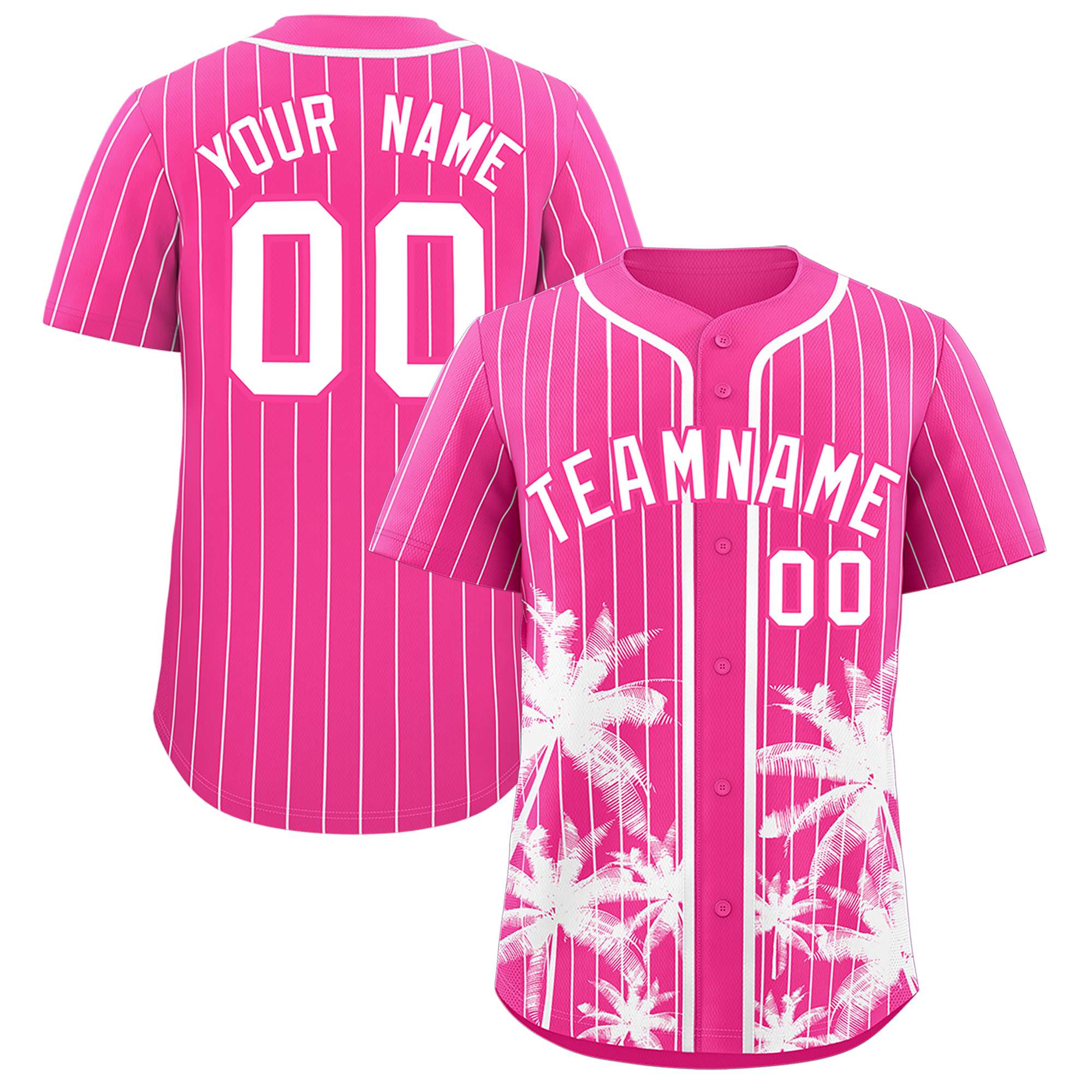 Custom Pink White Pinstripe Coconut Tree Pattern Authentic Baseball Jersey