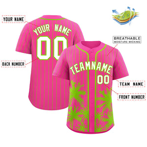 Custom Pink Neon Green Pinstripe Coconut Tree Pattern Authentic Baseball Jersey