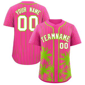 Custom Pink Neon Green Pinstripe Coconut Tree Pattern Authentic Baseball Jersey