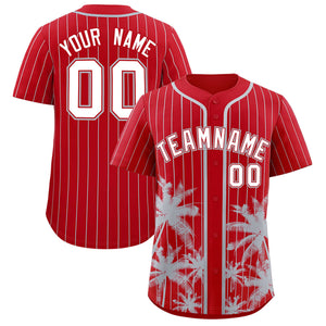 Custom Red Gray Pinstripe Coconut Tree Pattern Authentic Baseball Jersey