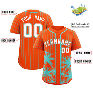 Custom Orange Aqua Pinstripe Coconut Tree Pattern Authentic Baseball Jersey