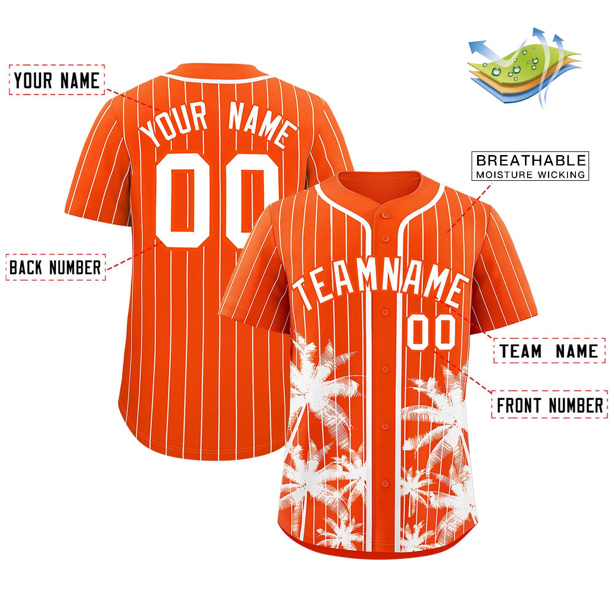 Custom Orange White Pinstripe Coconut Tree Pattern Authentic Baseball Jersey