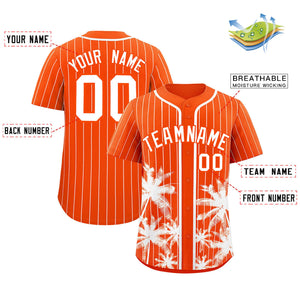 Custom Orange White Pinstripe Coconut Tree Pattern Authentic Baseball Jersey