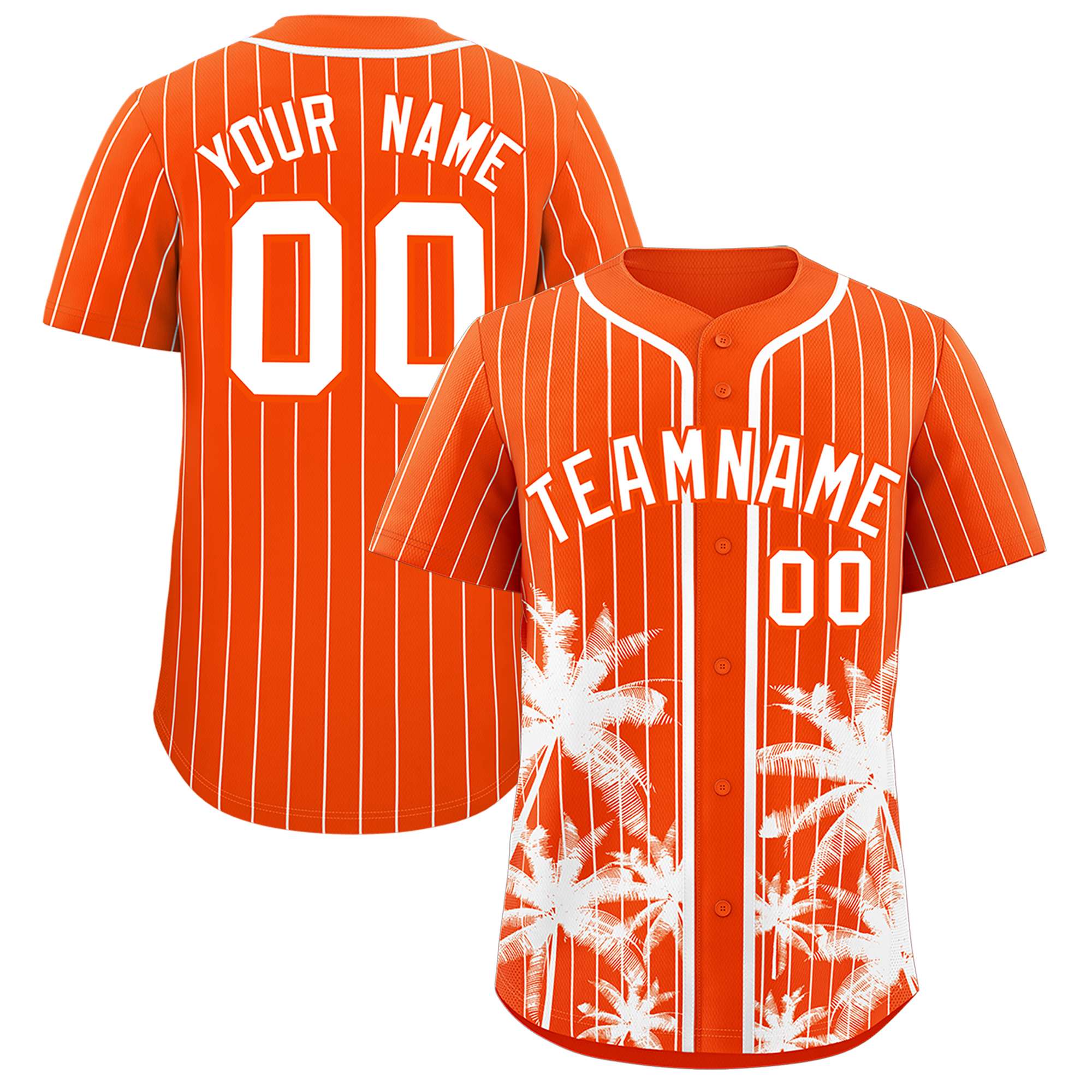 Custom Orange White Pinstripe Coconut Tree Pattern Authentic Baseball Jersey