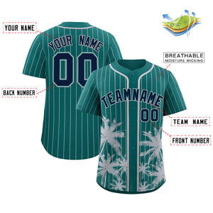 Custom Aqua Gray Pinstripe Coconut Tree Pattern Authentic Baseball Jersey