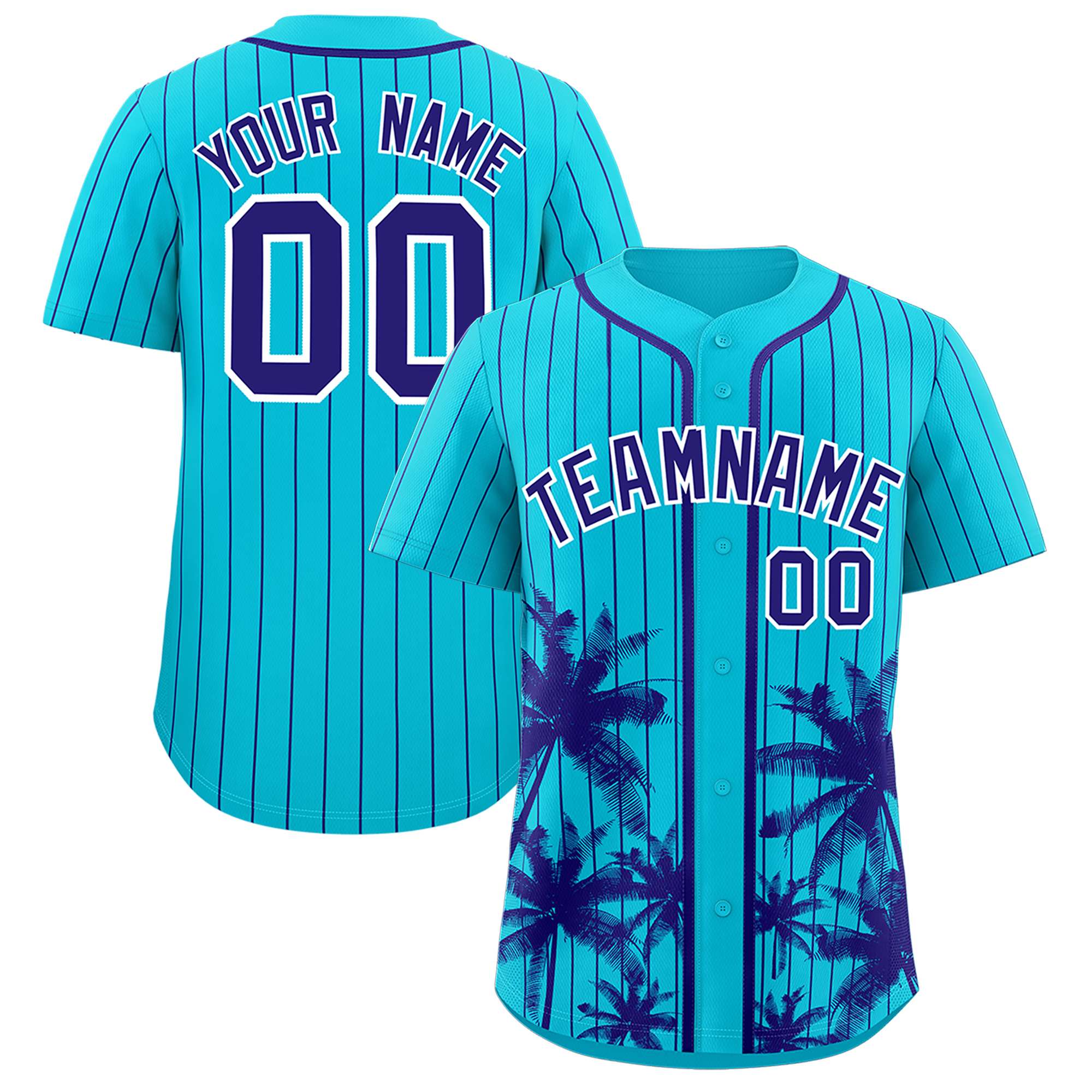 Custom Sky Blue Royal Pinstripe Coconut Tree Pattern Authentic Baseball Jersey