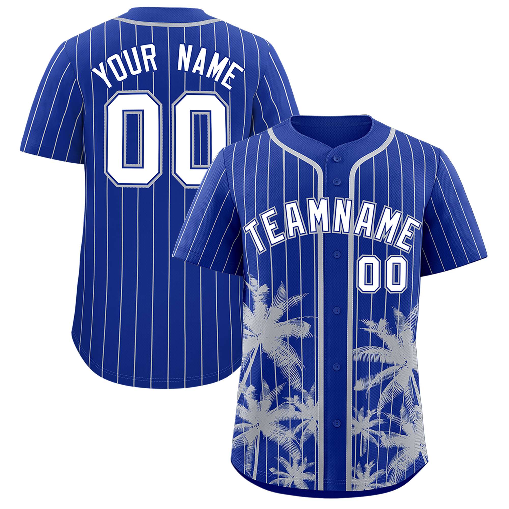 Custom Royal Gray Pinstripe Coconut Tree Pattern Authentic Baseball Jersey