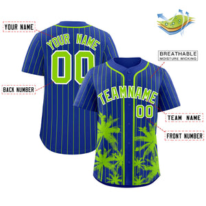 Custom Royal Neon Green Pinstripe Coconut Tree Pattern Authentic Baseball Jersey