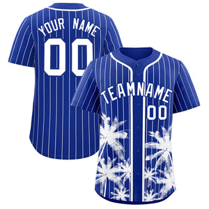 Custom Royal White Pinstripe Coconut Tree Pattern Authentic Baseball Jersey