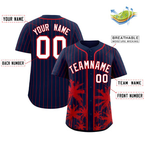 Custom Navy Red Pinstripe Coconut Tree Pattern Authentic Baseball Jersey