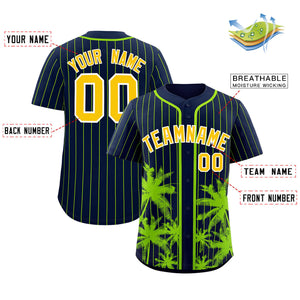 Custom Navy Neon Green Pinstripe Coconut Tree Pattern Authentic Baseball Jersey