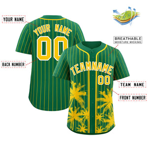 Custom Kelly Green Gold Pinstripe Coconut Tree Pattern Authentic Baseball Jersey