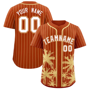 Custom Texas Orange Khaki Pinstripe Coconut Tree Pattern Authentic Baseball Jersey