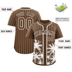 Custom Light Brown White Pinstripe Coconut Tree Pattern Authentic Baseball Jersey