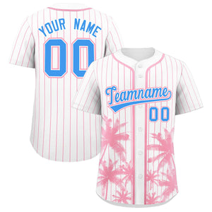 Custom White Light Pink Pinstripe Coconut Tree Pattern Authentic Baseball Jersey