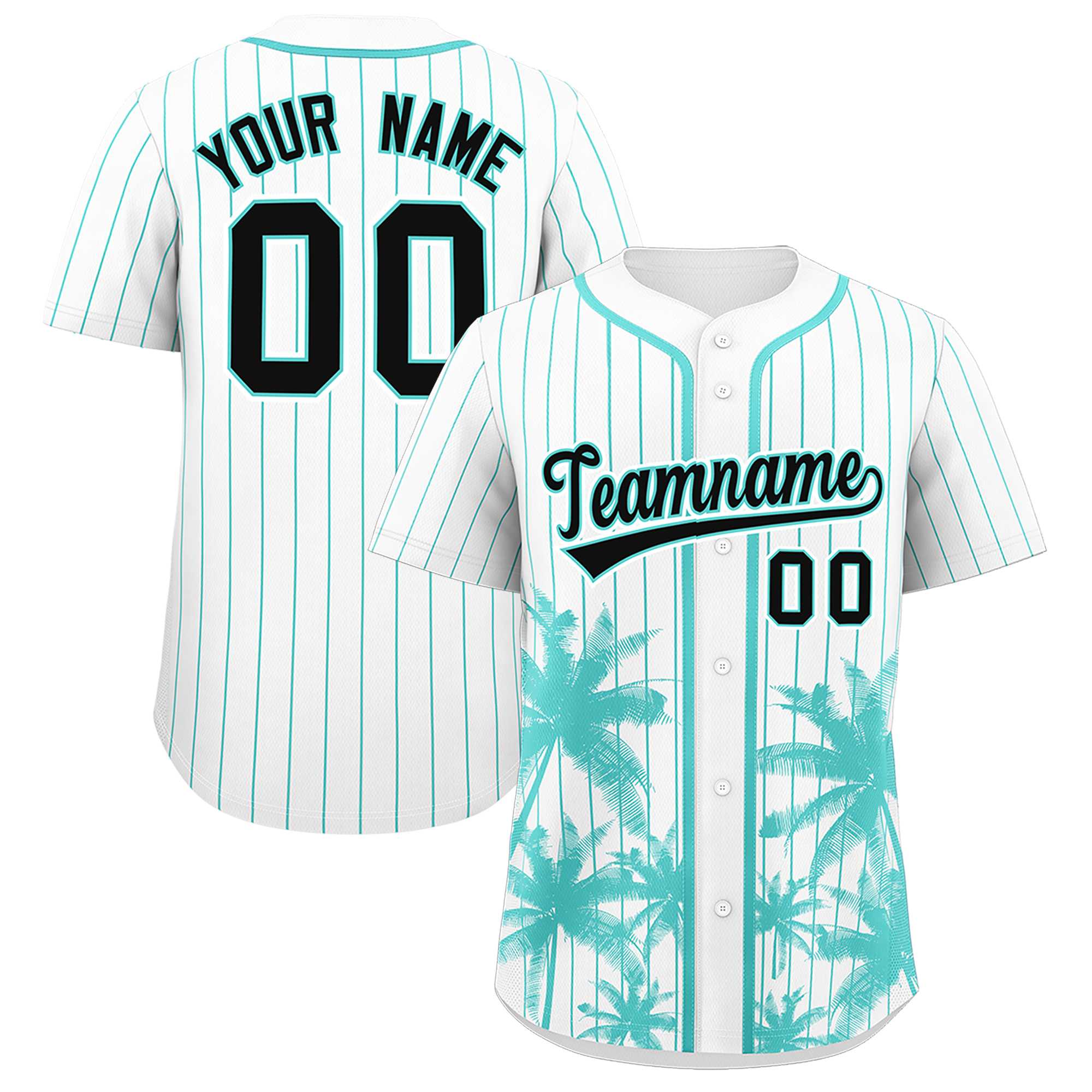 Custom White Bright Green Pinstripe Coconut Tree Pattern Authentic Baseball Jersey