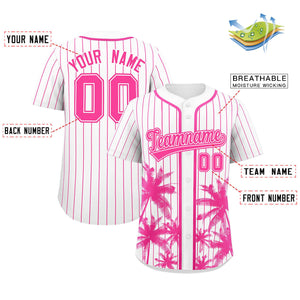 Custom White Pink Pinstripe Coconut Tree Pattern Authentic Baseball Jersey