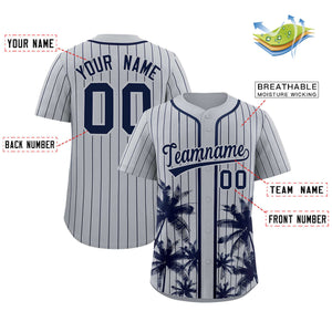 Custom Gray Navy Pinstripe Coconut Tree Pattern Authentic Baseball Jersey