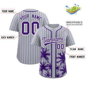 Custom Gray Purple Pinstripe Coconut Tree Pattern Authentic Baseball Jersey