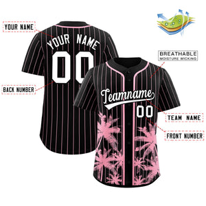 Custom Black Light Pink Pinstripe Coconut Tree Pattern Authentic Baseball Jersey