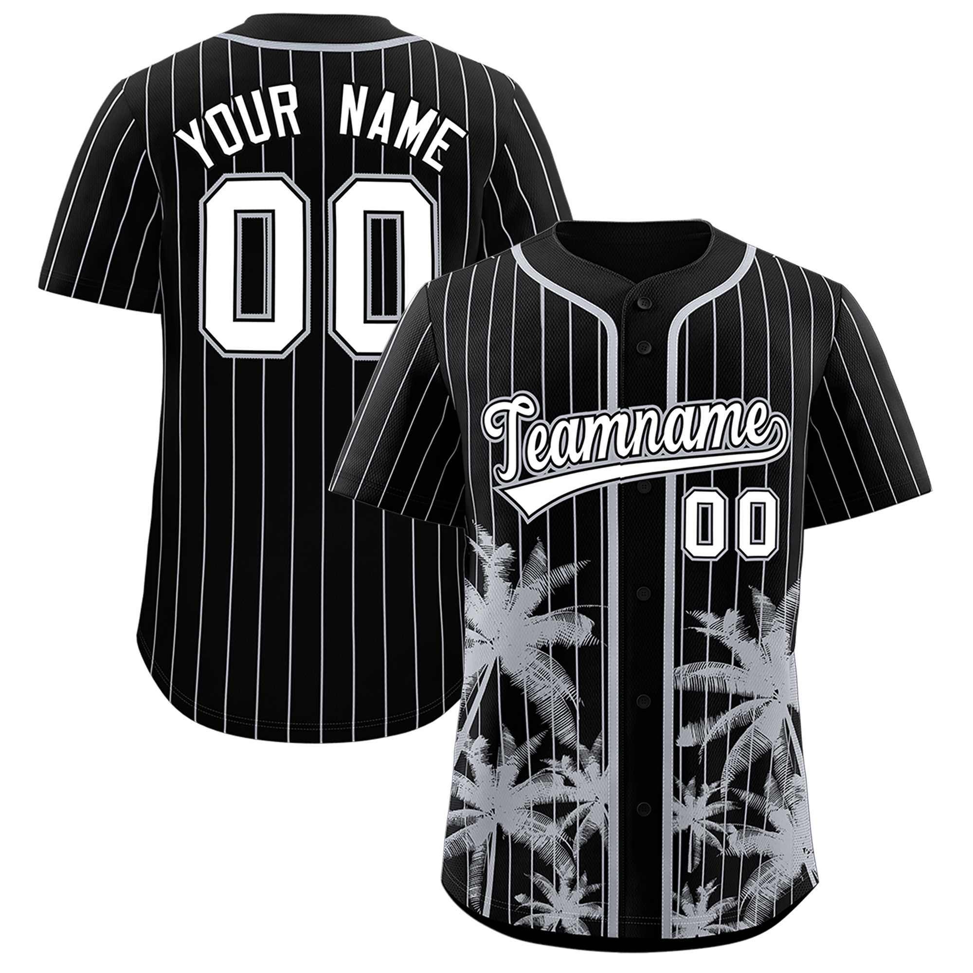 Custom Black Gray Pinstripe Coconut Tree Pattern Authentic Baseball Jersey