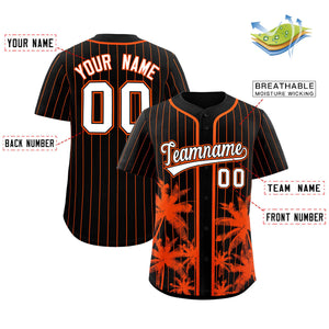 Custom Black Orange Pinstripe Coconut Tree Pattern Authentic Baseball Jersey