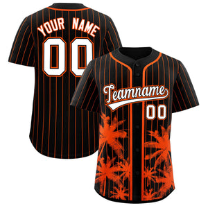 Custom Black Orange Pinstripe Coconut Tree Pattern Authentic Baseball Jersey