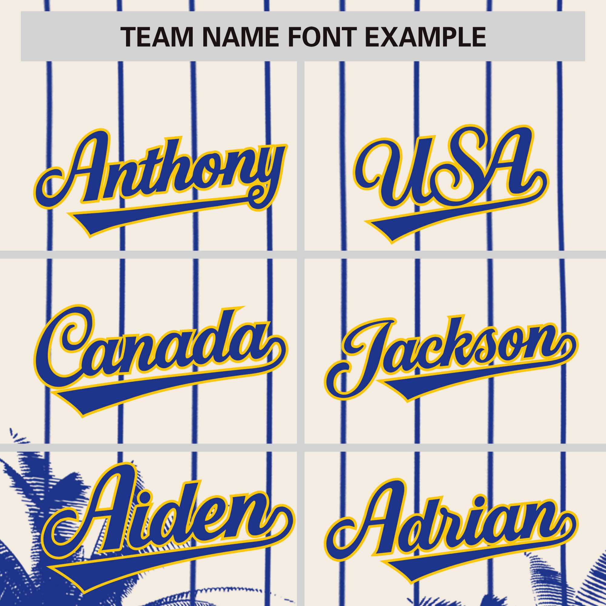 Custom Cream Royal Pinstripe Coconut Tree Pattern Authentic Baseball Jersey