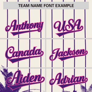 Custom Cream Purple Pinstripe Coconut Tree Pattern Authentic Baseball Jersey