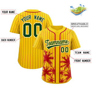 Custom Gold Red Pinstripe Coconut Tree Pattern Authentic Baseball Jersey