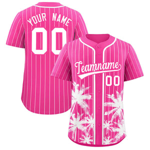 Custom Pink White Pinstripe Coconut Tree Pattern Authentic Baseball Jersey